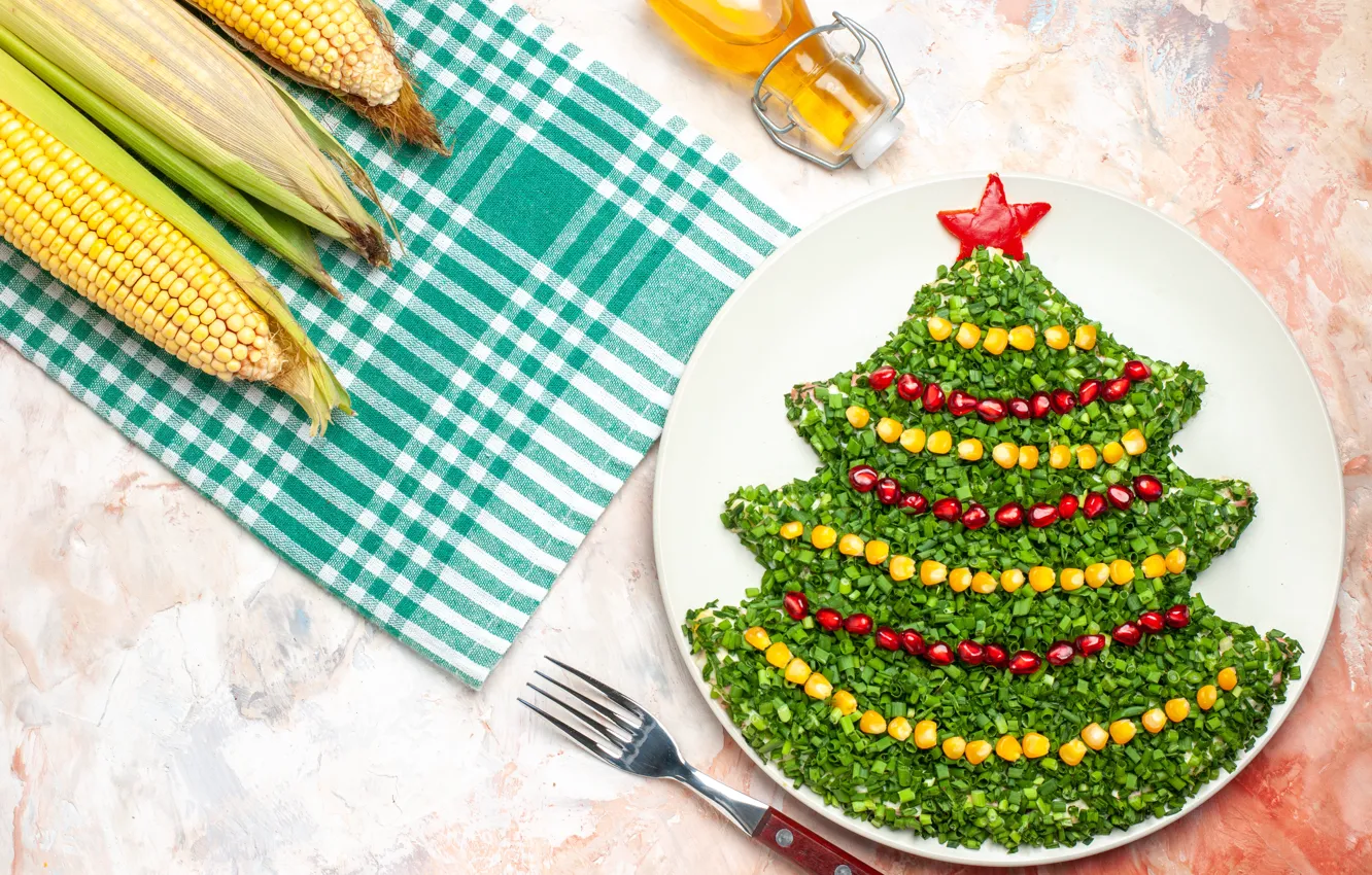Photo wallpaper corn, herringbone, salad, new year
