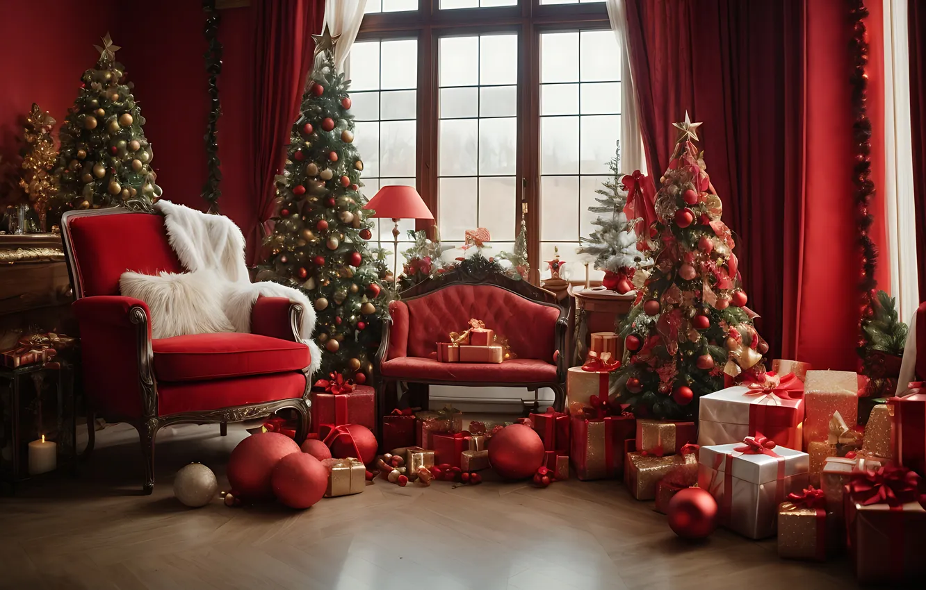 Photo wallpaper room, tree, new year, interior, Christmas, Christmas, view, tree
