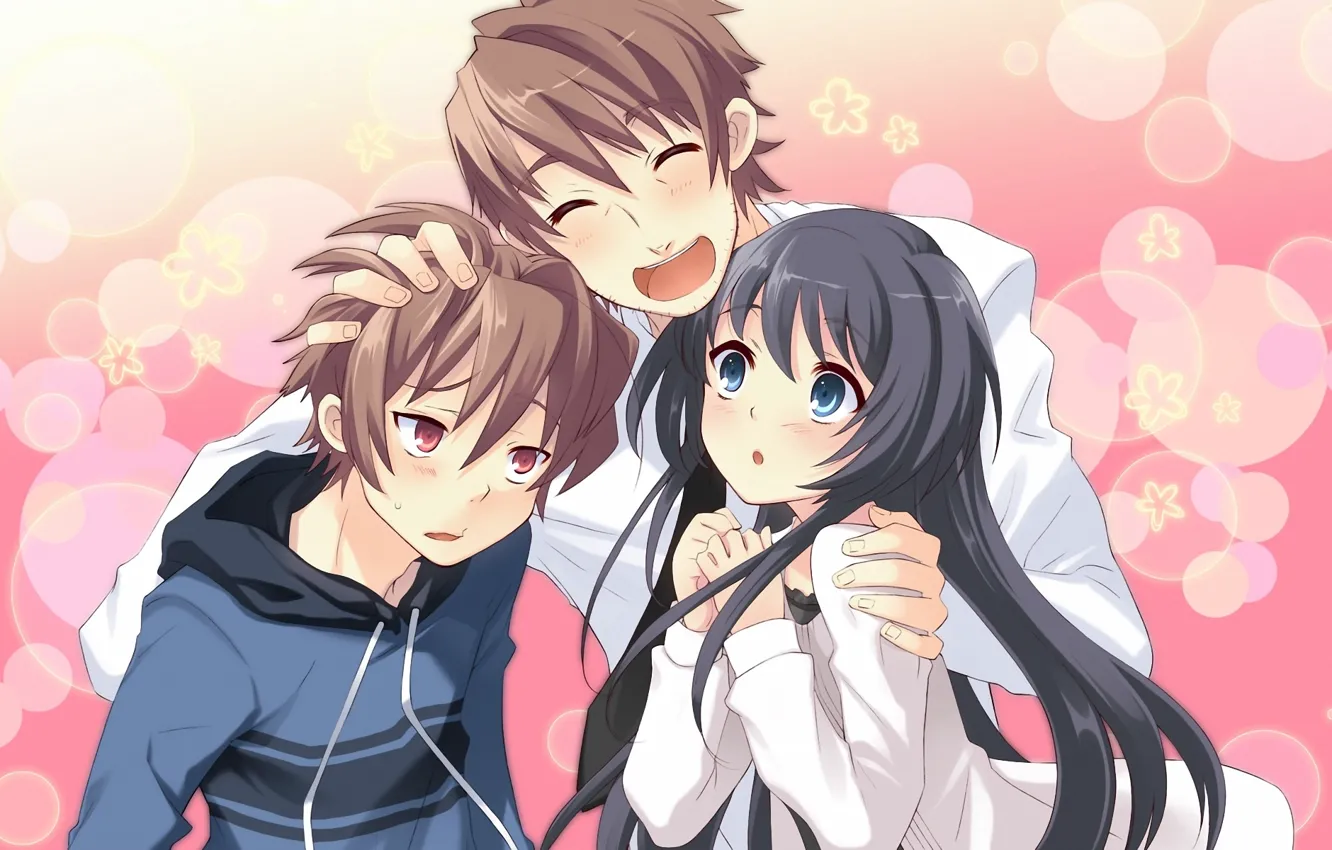 Photo wallpaper girl, happiness, art, guy, embarrassment
