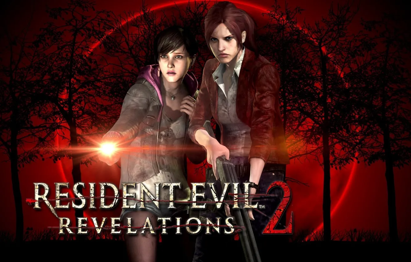 Photo wallpaper red, girl, zombie, gun, zombies, undead, trees, weapon