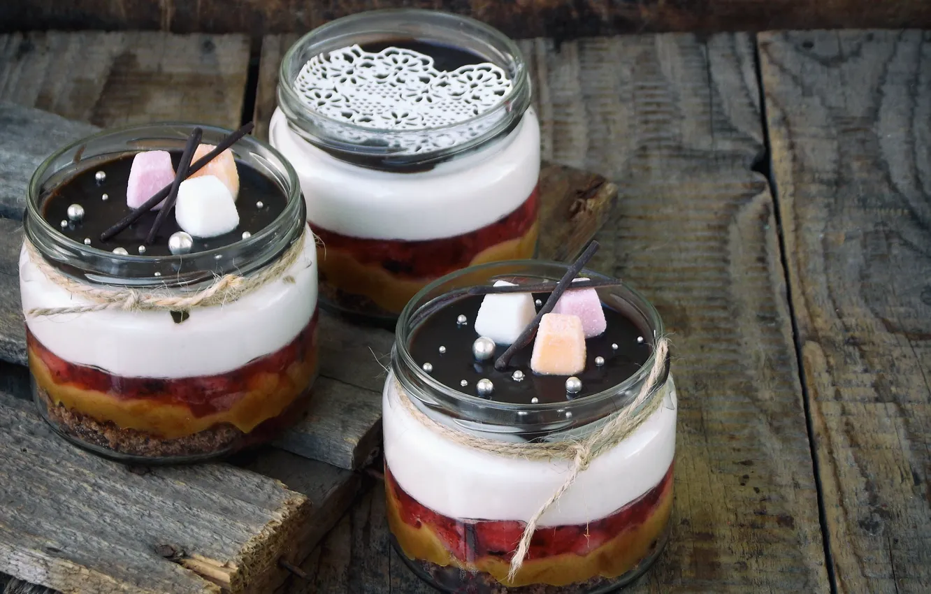 Photo wallpaper strawberry, caramel, sweet, dessert, chocolate, cream