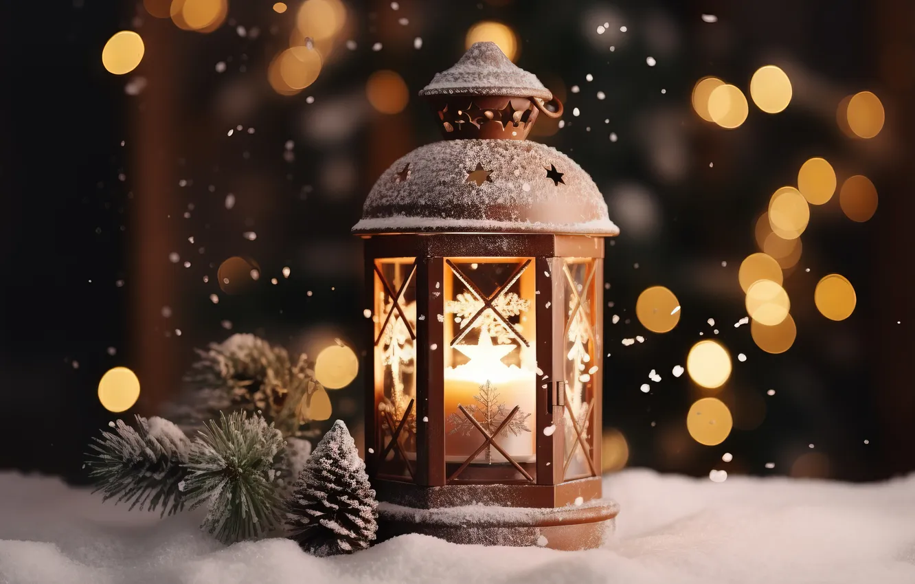Photo wallpaper winter, snow, night, new year, Christmas, lights, Christmas, night