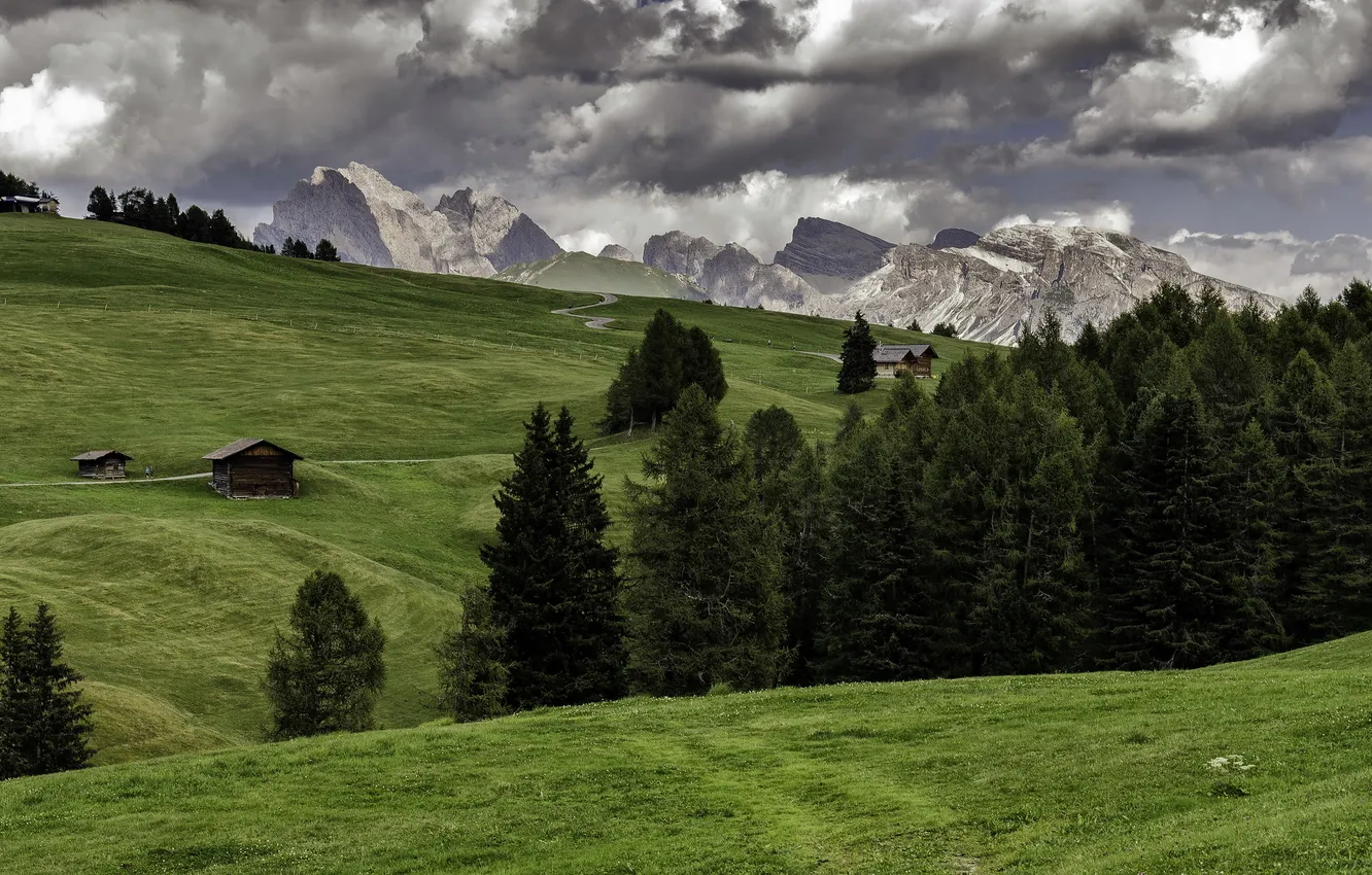 Photo wallpaper landscape, mountains, home, Alpe di Siusi