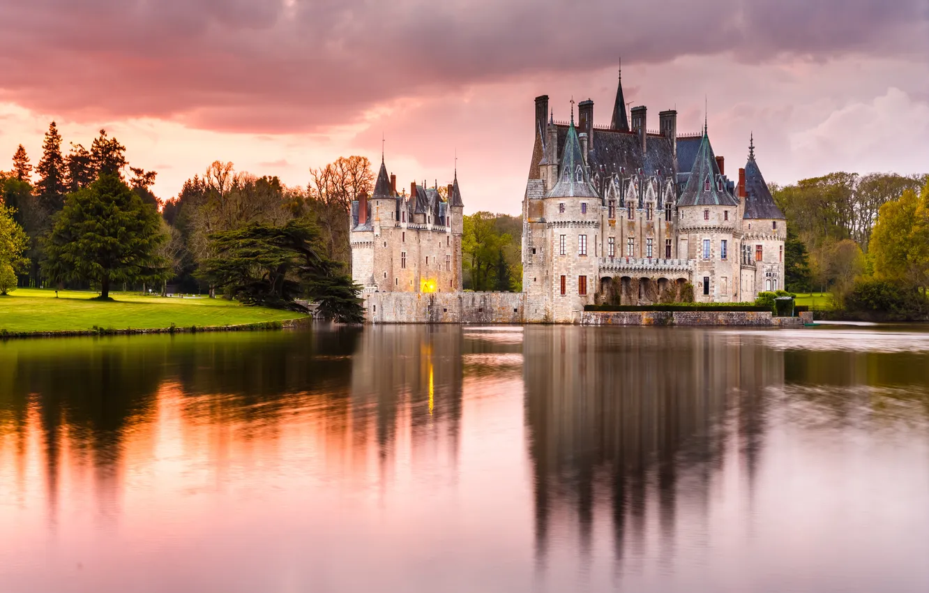 Photo wallpaper trees, lake, castle, France, The Loire Valley, Missillac