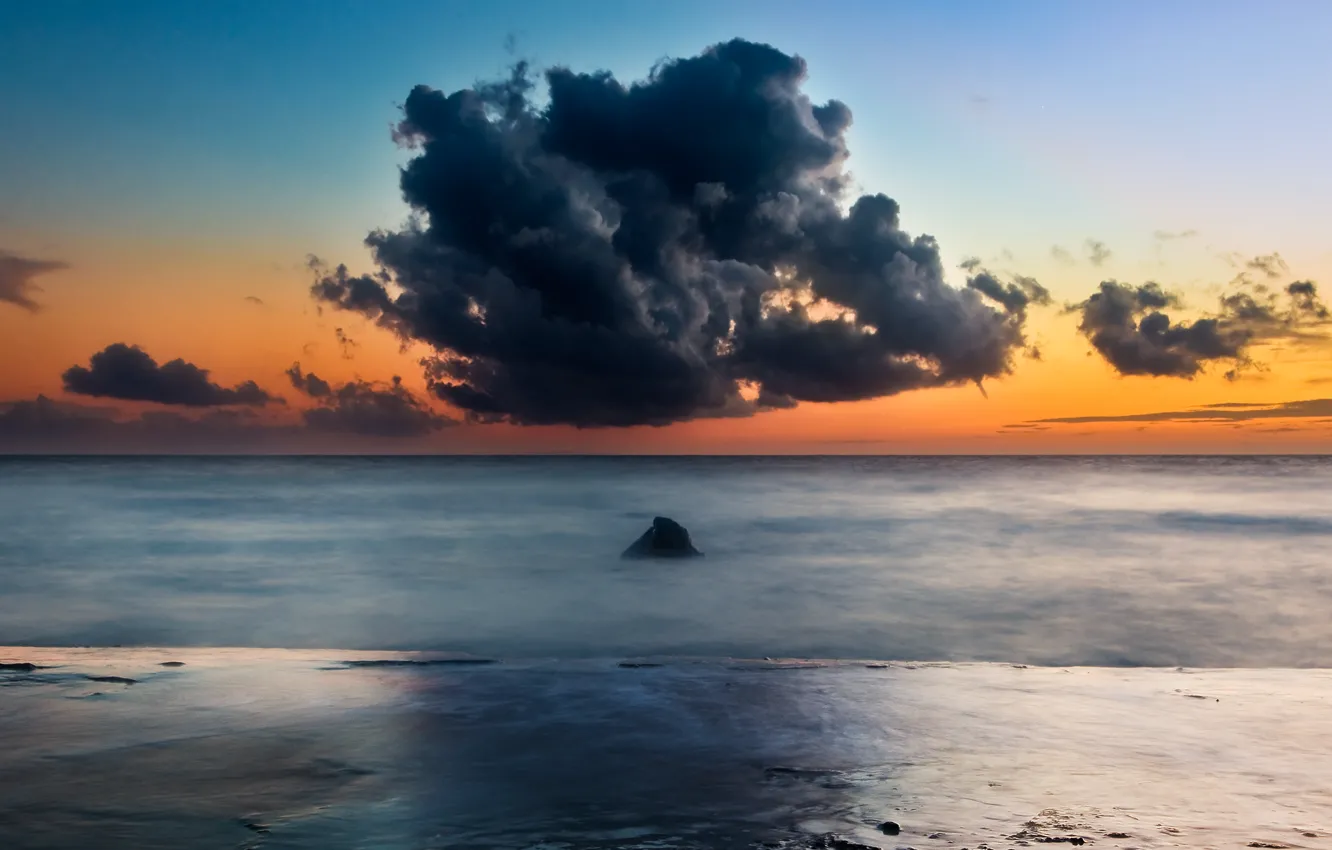 Photo wallpaper beach, the sky, clouds, orange, rocks, the evening, Italy, rock