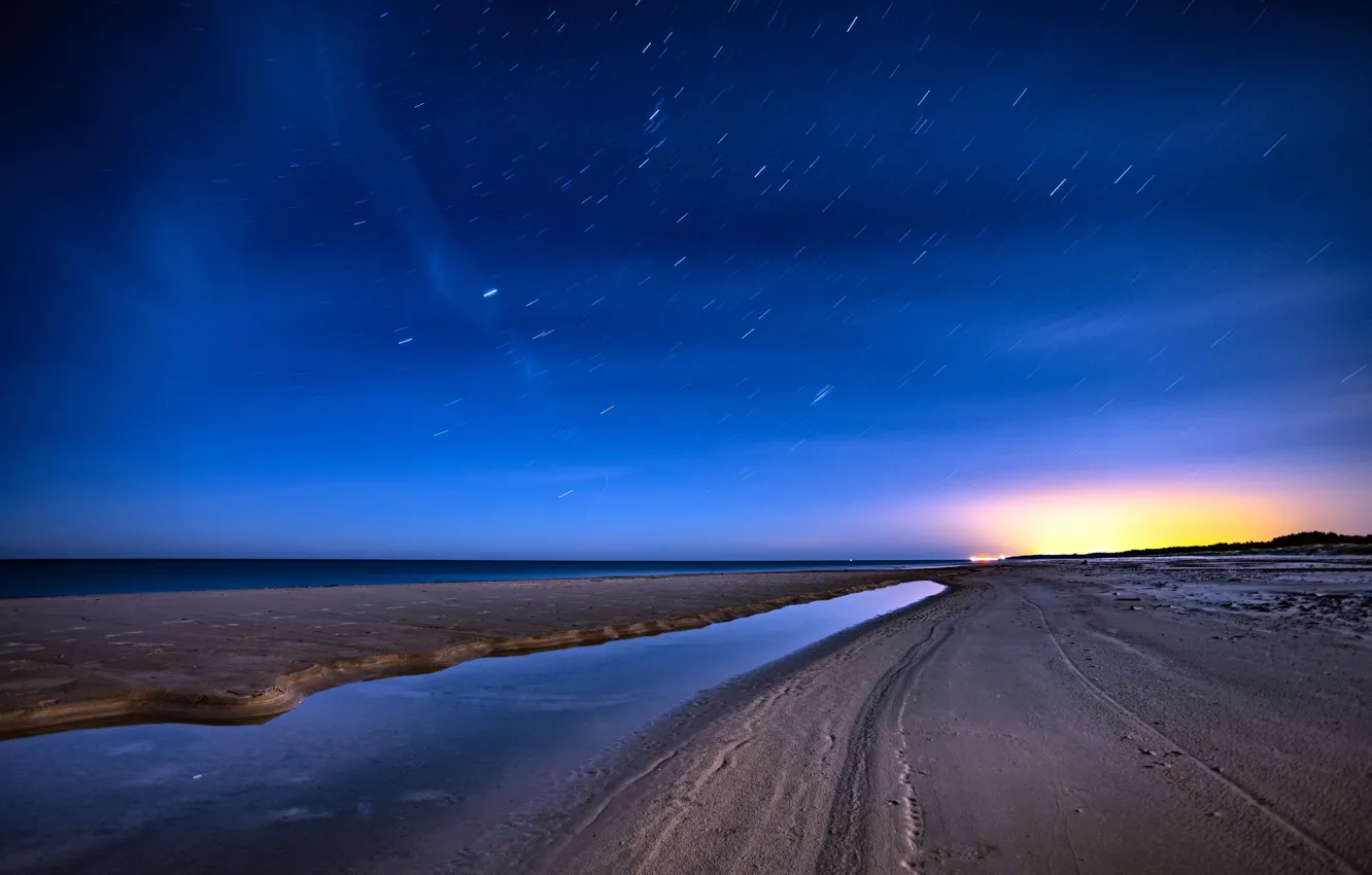Photo wallpaper beach, coast, Poland, Leba, Meteor Shower
