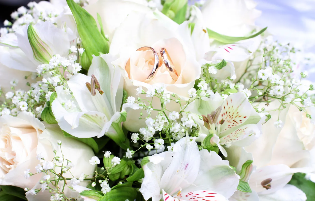 Photo wallpaper flowers, bouquet, ring, flowers, bouquet, rings