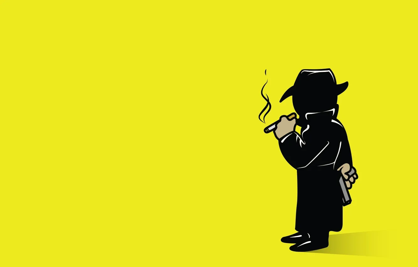 Photo wallpaper gun, Fallout, yellow background, Minimalism, cigarettes, video games, simple background, Vault Boy