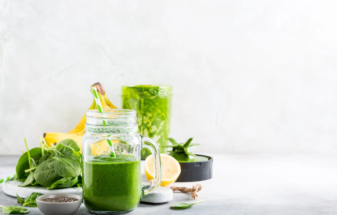 Photo wallpaper lemon, bananas, cocktail, smoothies, spinach, Iryna Melnyk