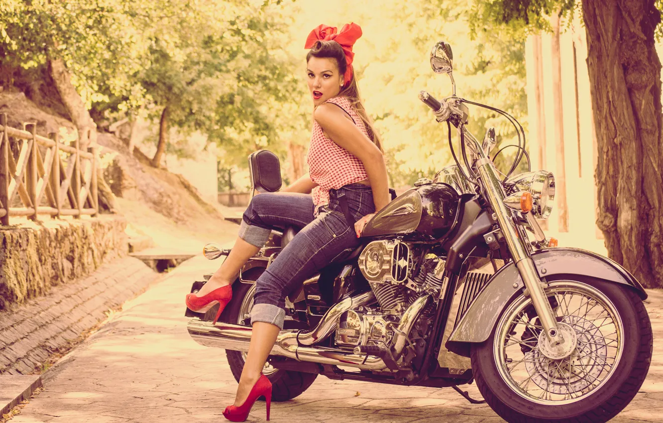 Photo wallpaper summer, girl, motorcycle