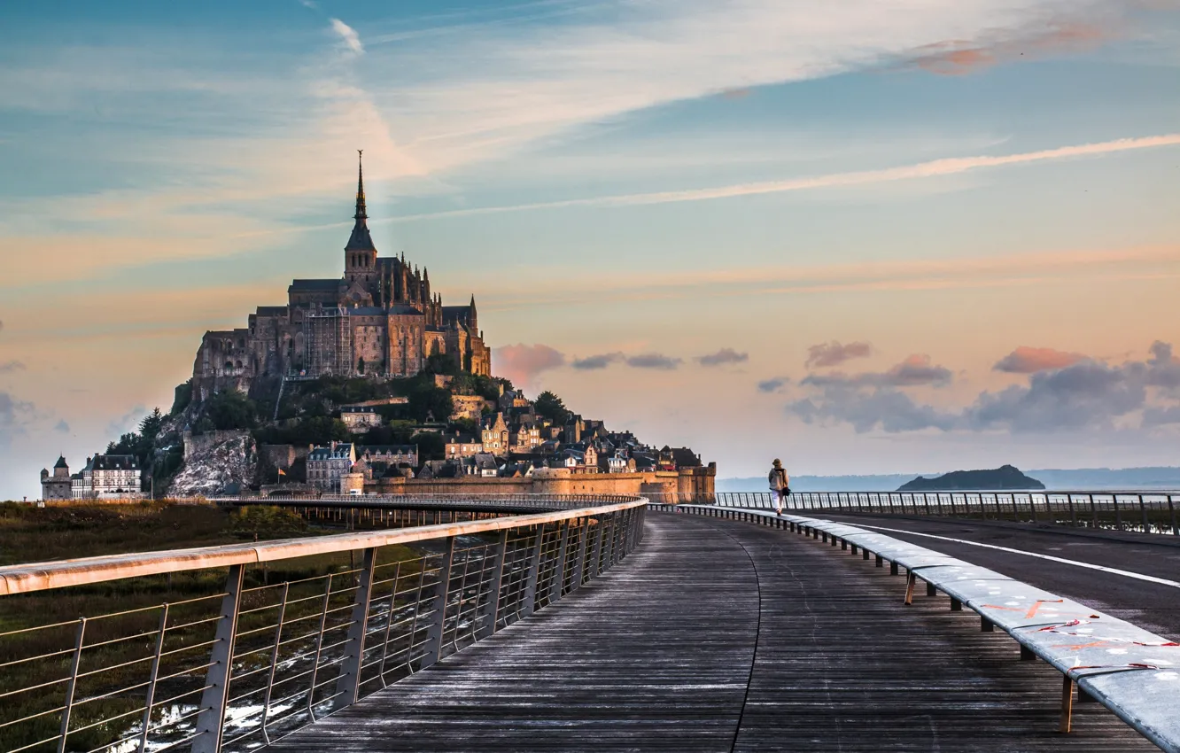 Photo wallpaper road, the monastery, Normandy, Mont-Saint-Michel