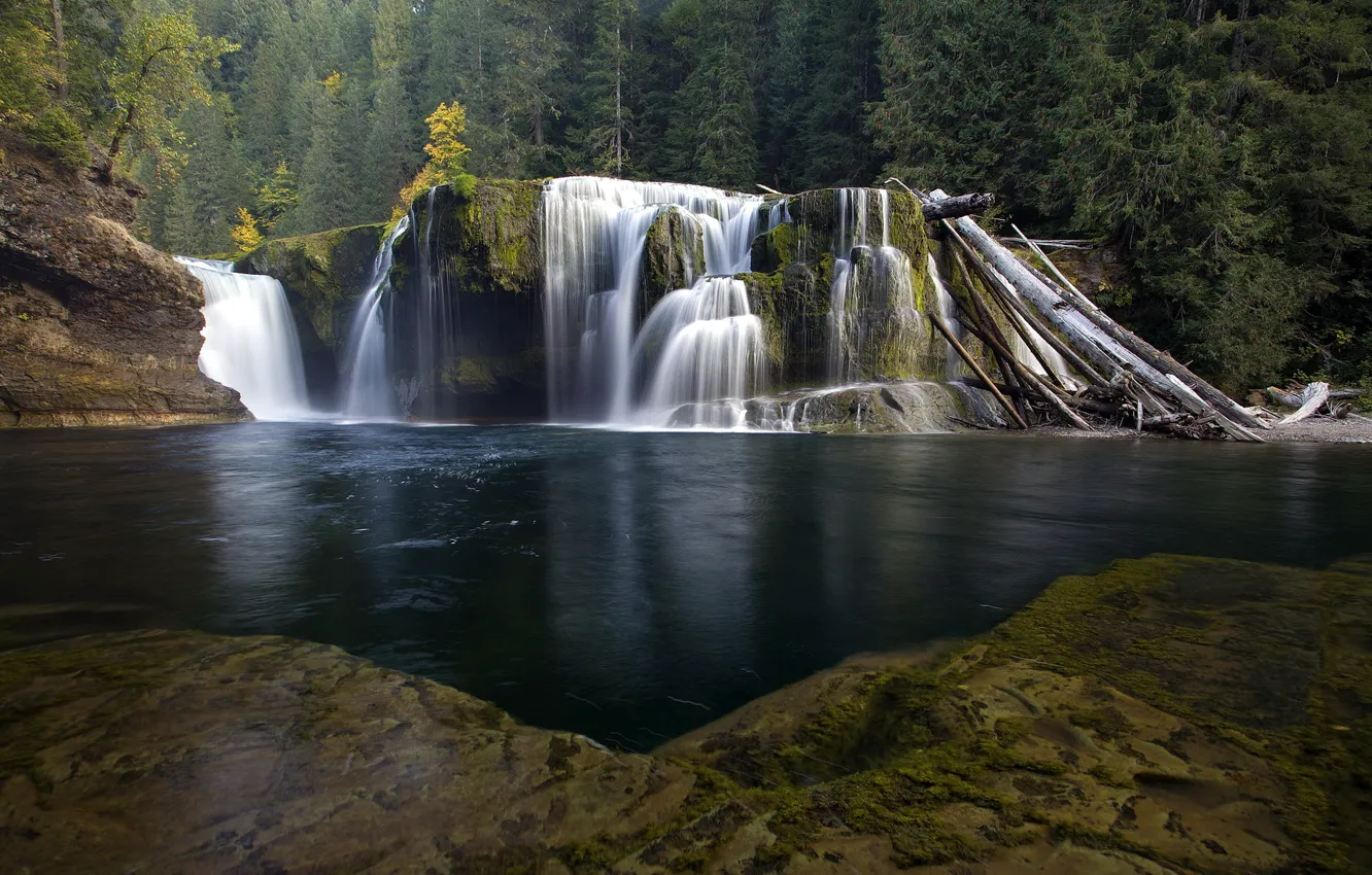 Photo wallpaper landscape, nature, river, waterfall
