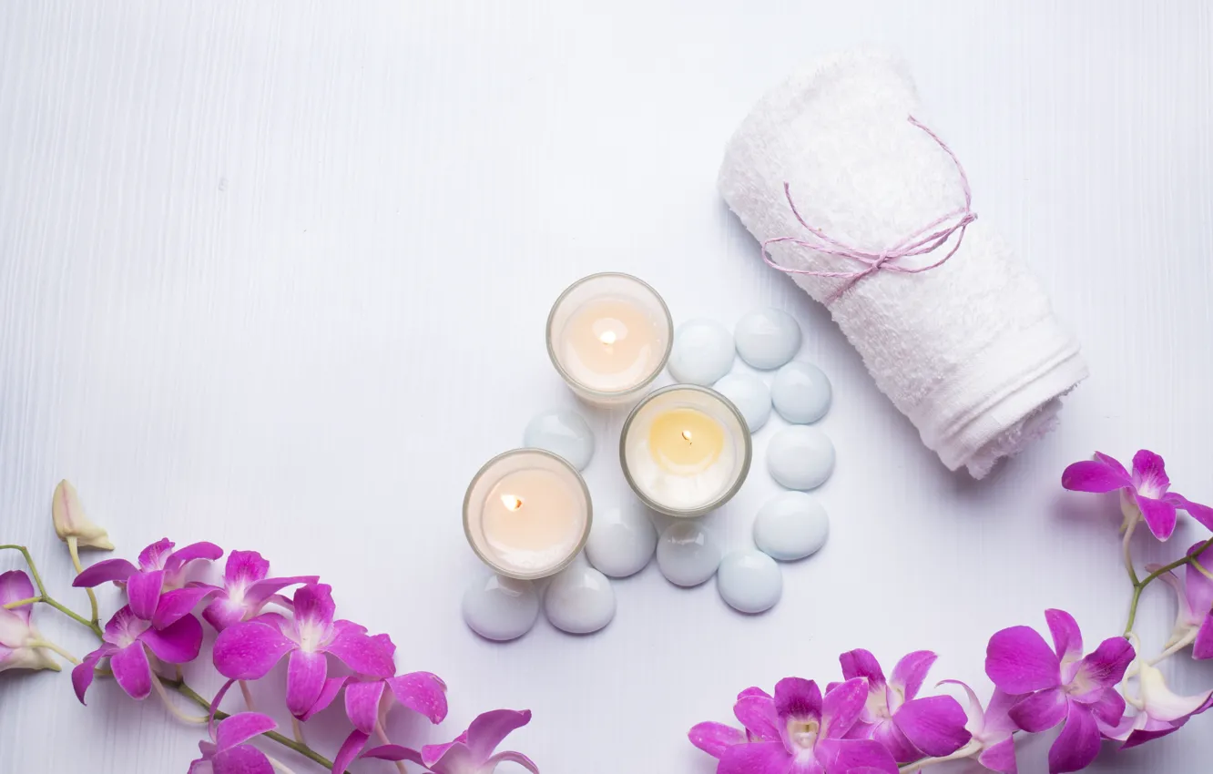 Photo wallpaper flowers, stones, candles, Orchid, Spa