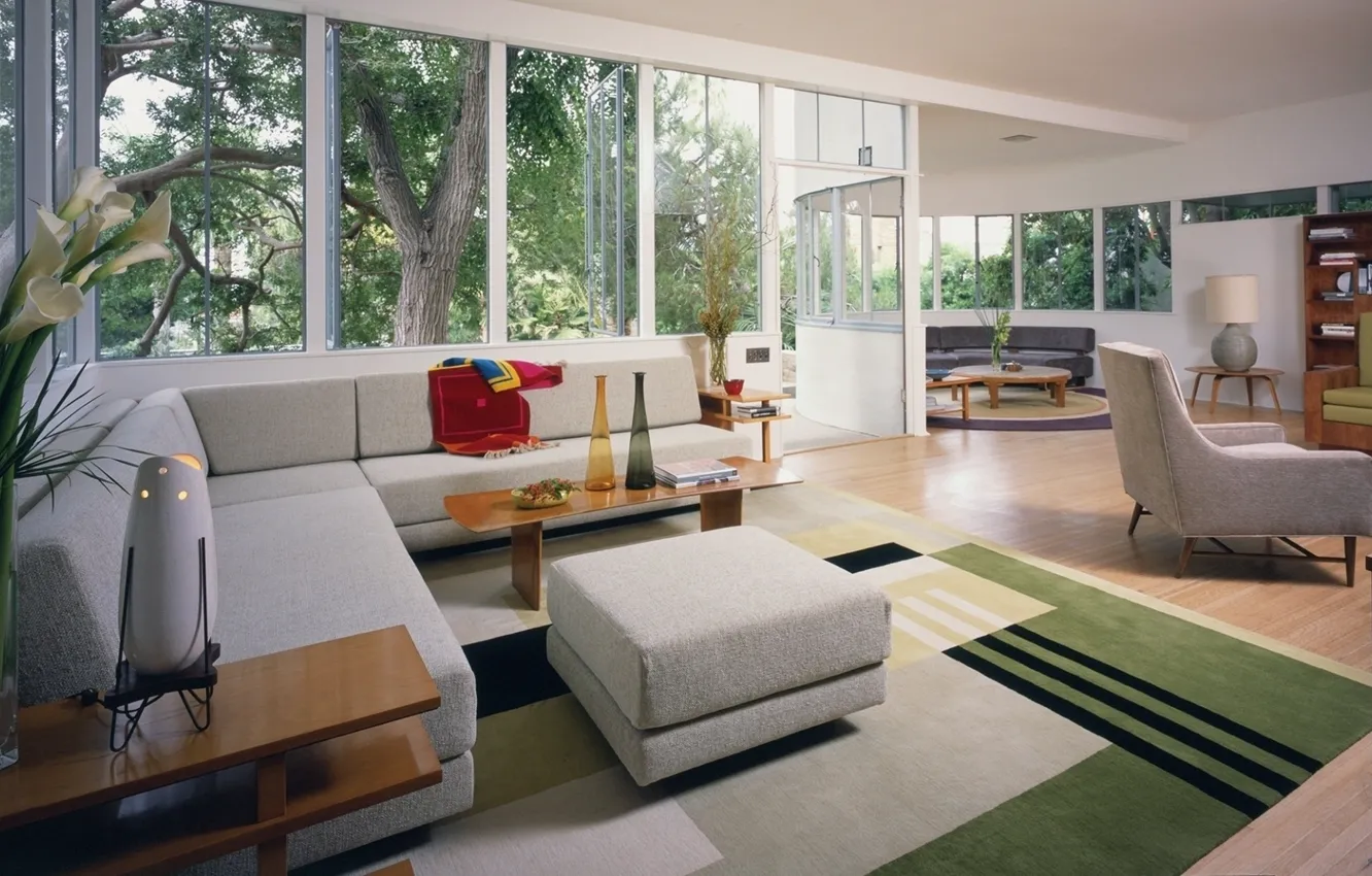 Photo wallpaper design, interior, retro style, living room, Sten Frenke House