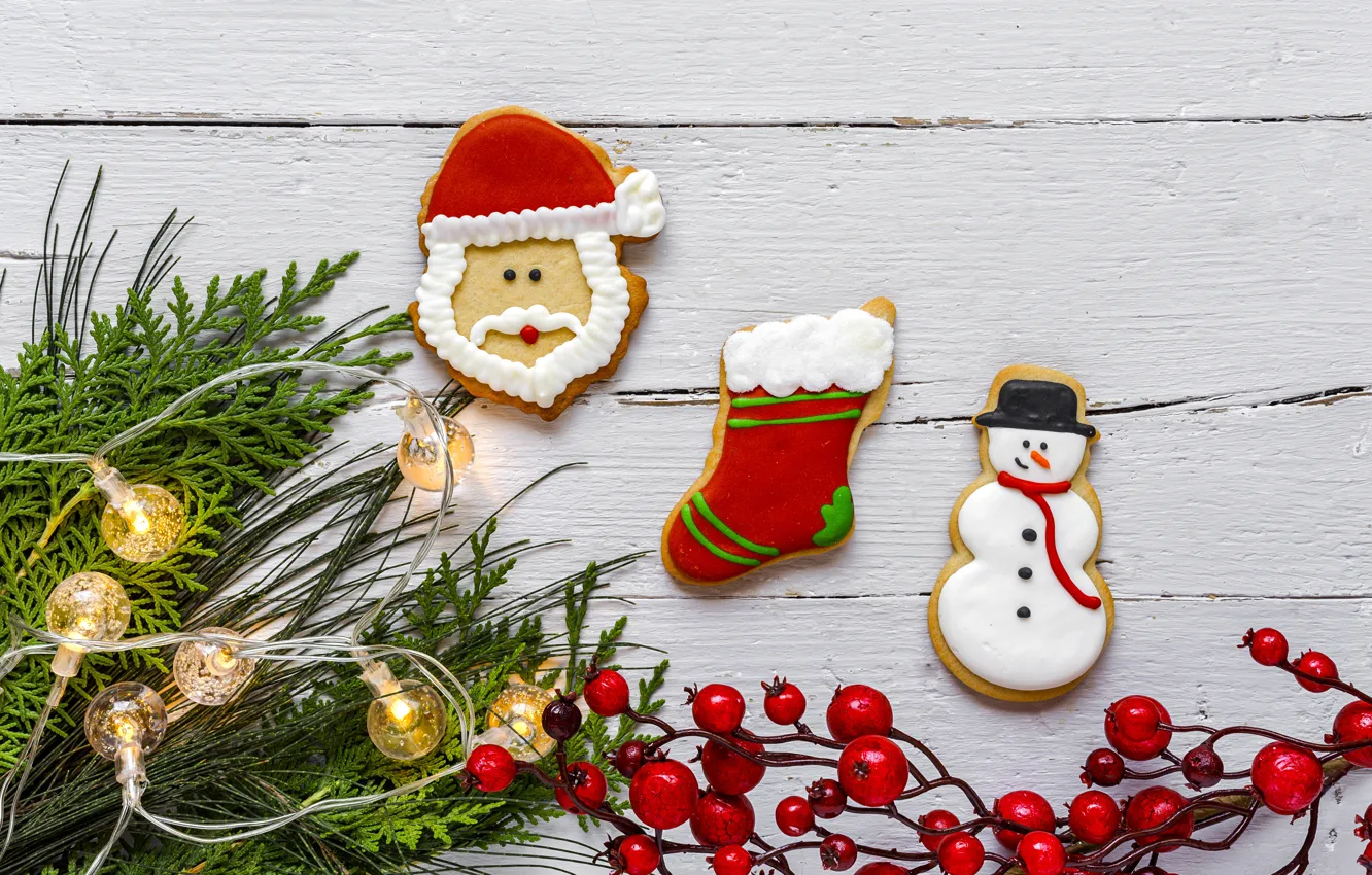 Photo wallpaper decoration, New Year, cookies, Christmas, Christmas, wood, New Year, cookies, decoration, gingerbread, gingerbread, Merry, fir …