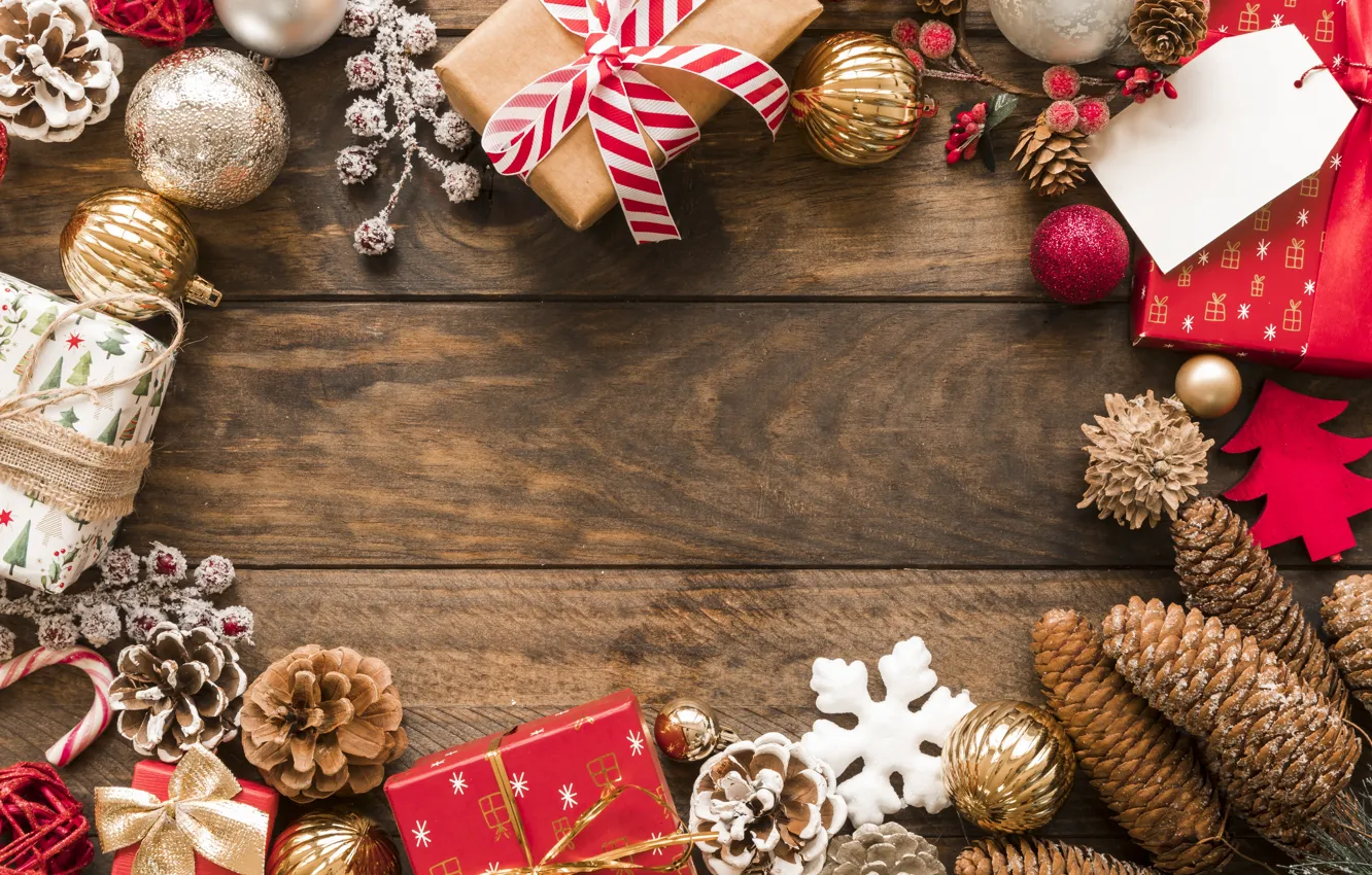 Photo wallpaper decoration, gift, new year, Christmas, Christmas, wood, New Year, gift