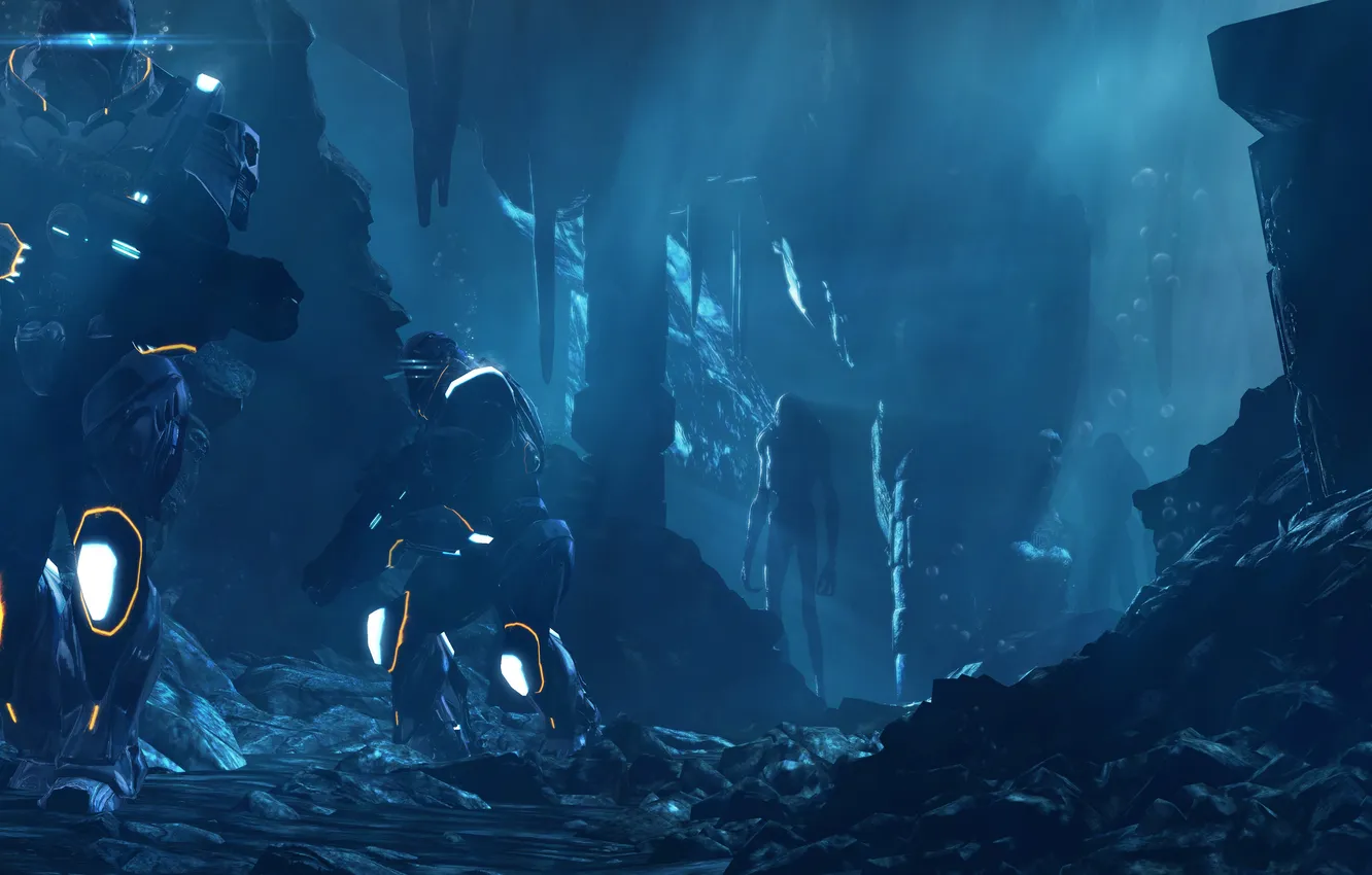 Photo wallpaper weapons, art, soldiers, cave, Section 8