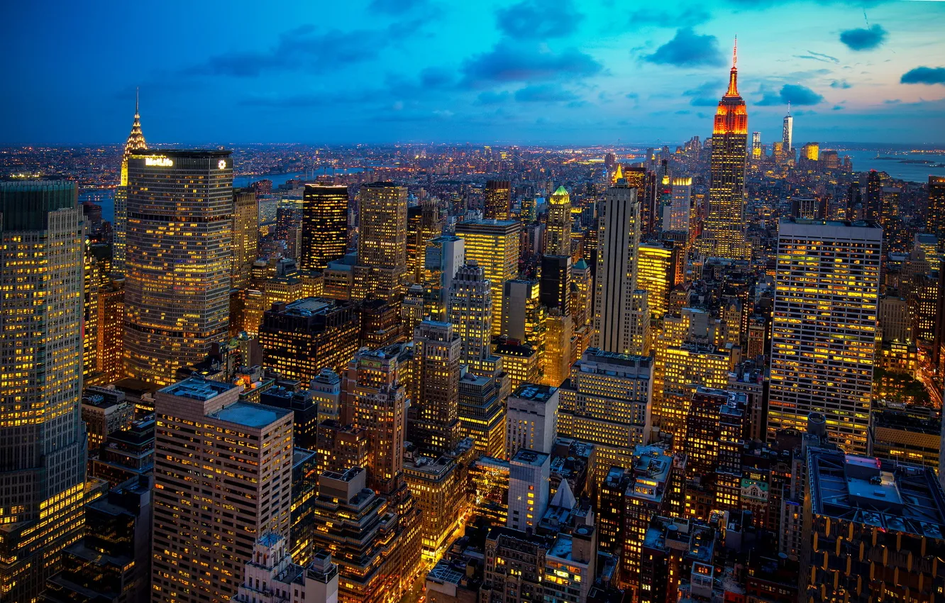 Photo wallpaper lights, New York, the evening, twilight