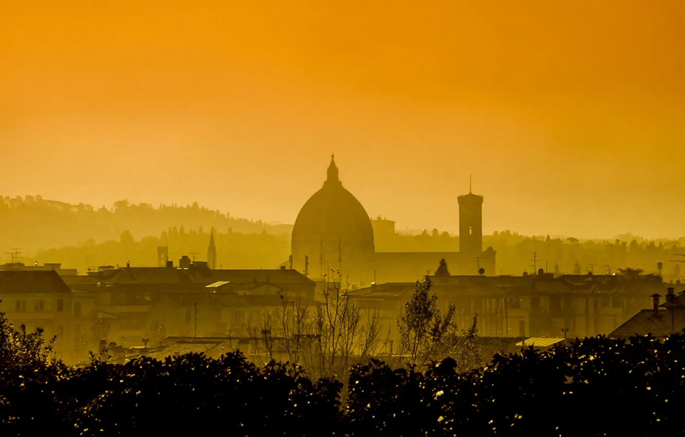 Photo wallpaper Italy, panorama, glow, haze, Florence, Santa Maria del Fiore