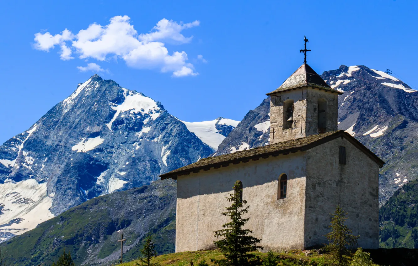 Photo wallpaper mountains, Alps, Church, France