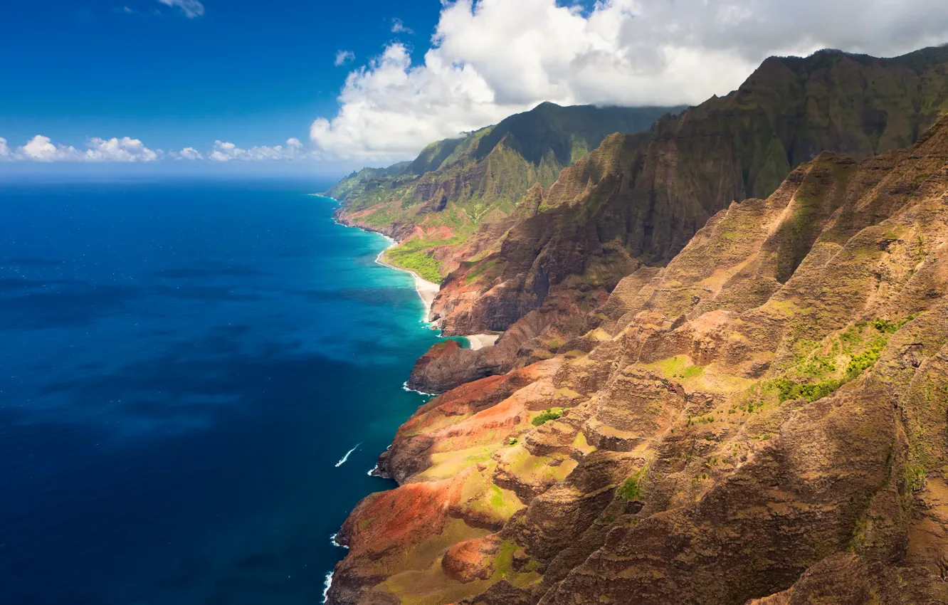 Photo wallpaper clouds, mountains, the ocean, coast, Hawaii, hawaii