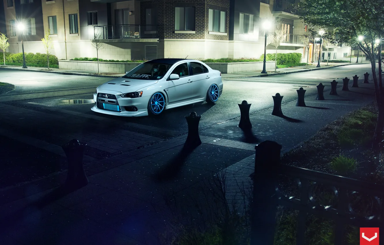 Photo wallpaper street, Auto, Machine, lights, Mitsubishi, Lancer, Auto, Vossen