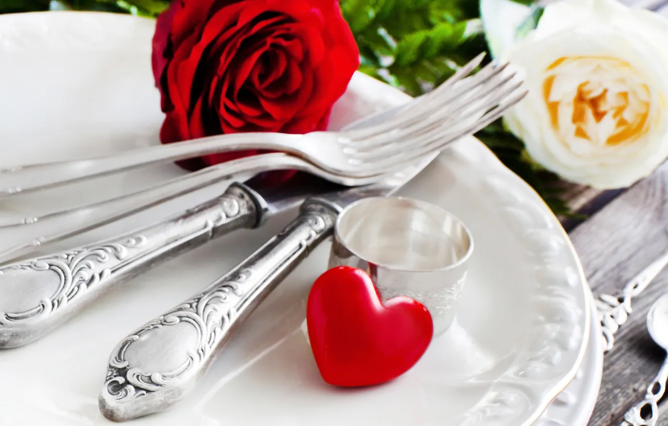 Photo wallpaper flowers, heart, roses, red rose