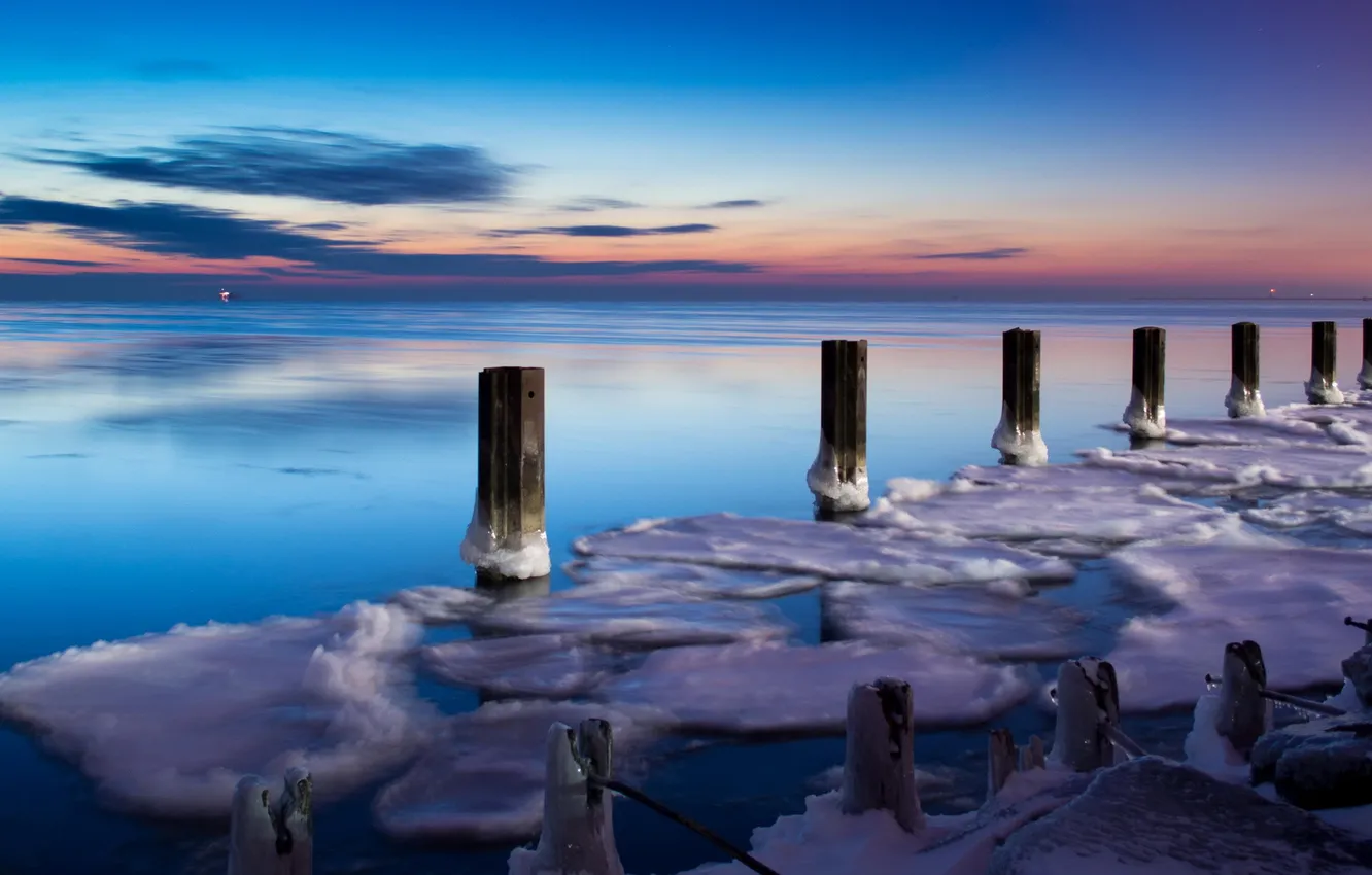 Photo wallpaper sea, landscape, sunset, support