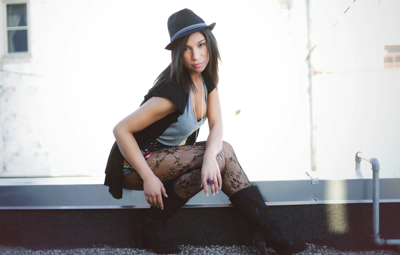 Photo wallpaper look, girl, hat, brunette, NATALIA RUIZ
