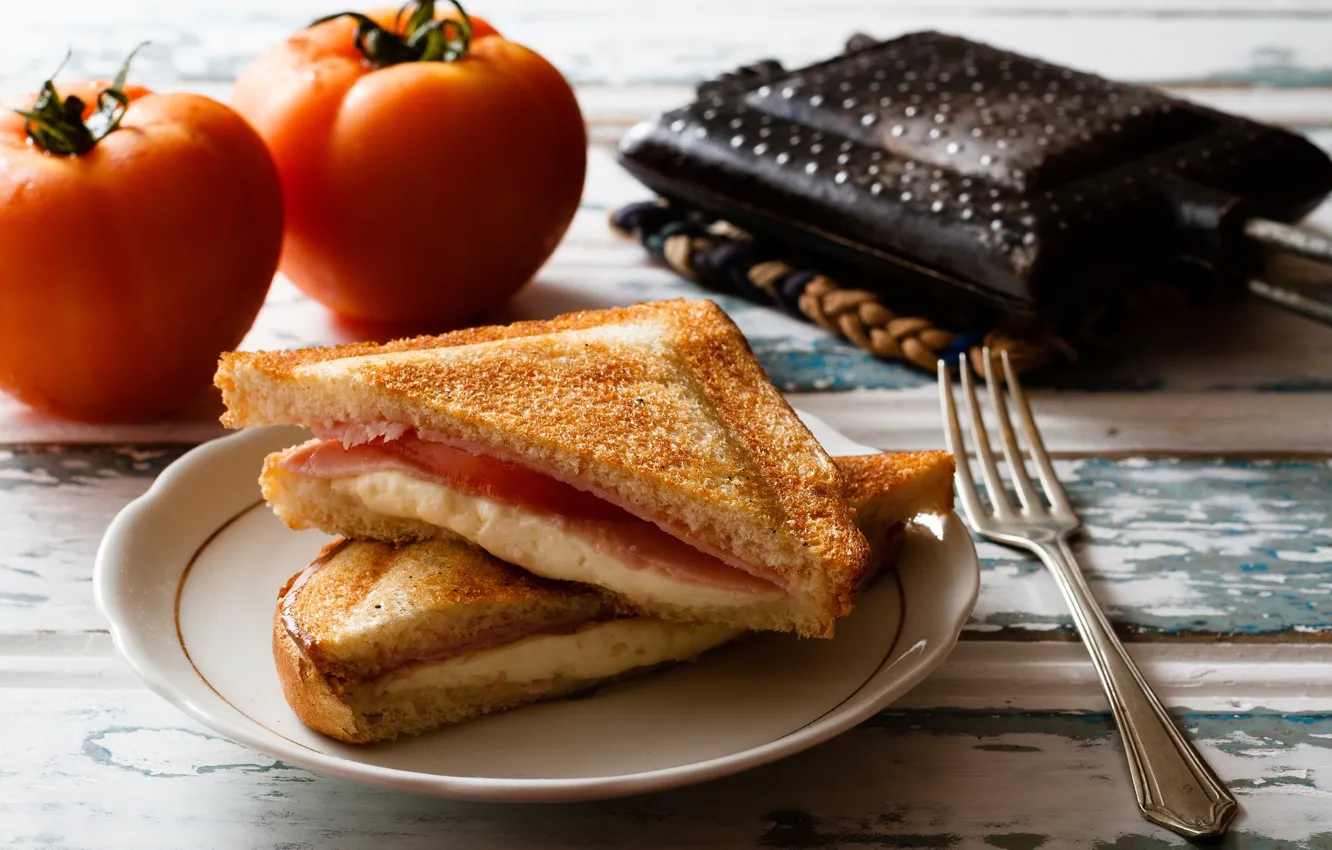 Photo wallpaper food, cheese, bread, tomatoes, sandwiches, ham