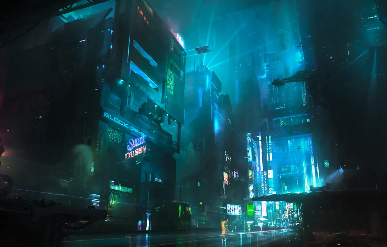Photo wallpaper night, the city, future, fiction, neon, cyberpunk, Neon, Cyberpunk
