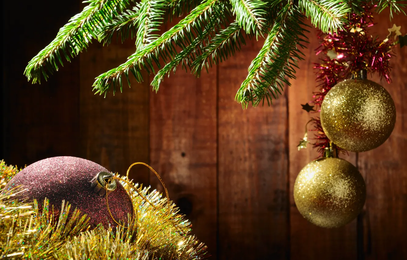 Photo wallpaper balls, tree, New Year, Christmas, tinsel, Christmas, New Year, decoration