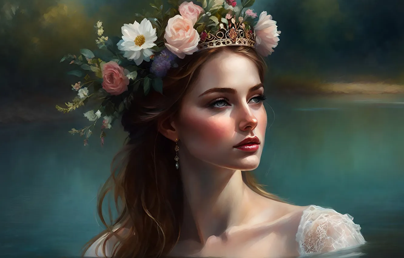 Photo wallpaper girl, crown, wreath