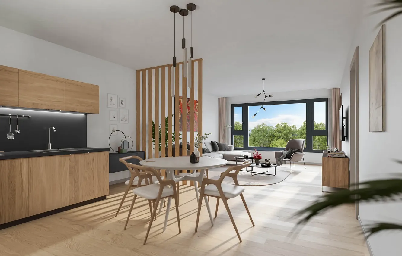 Photo wallpaper design, style, interior, Prague, kitchen, living room, dining room, district of Letnany