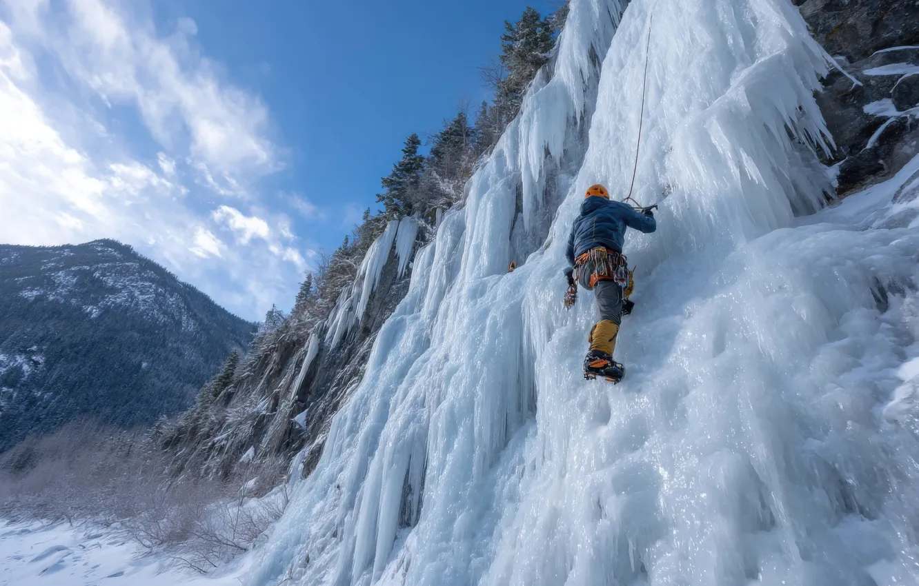 Photo wallpaper ice, winter, the sky, snow, mountains, pose, blue, open
