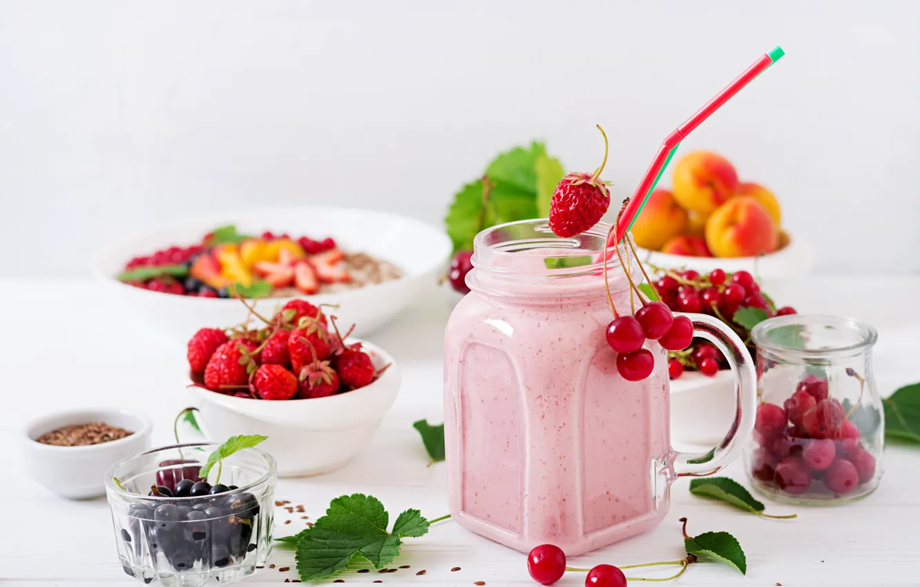 Photo wallpaper berries, Breakfast, jar, yogurt, Timolina