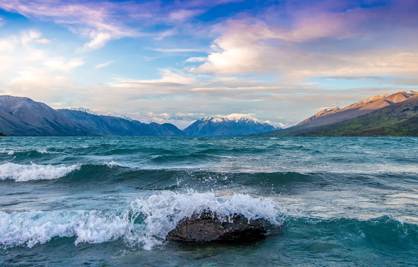 Photo wallpaper sky, New Zealand, cloud, lake, montain, kumo, Lake Ohau