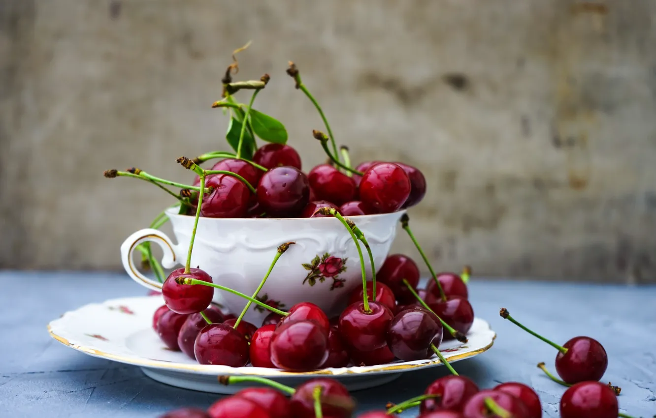 Photo wallpaper summer, cherry, plate, Cup, Anna Bogush