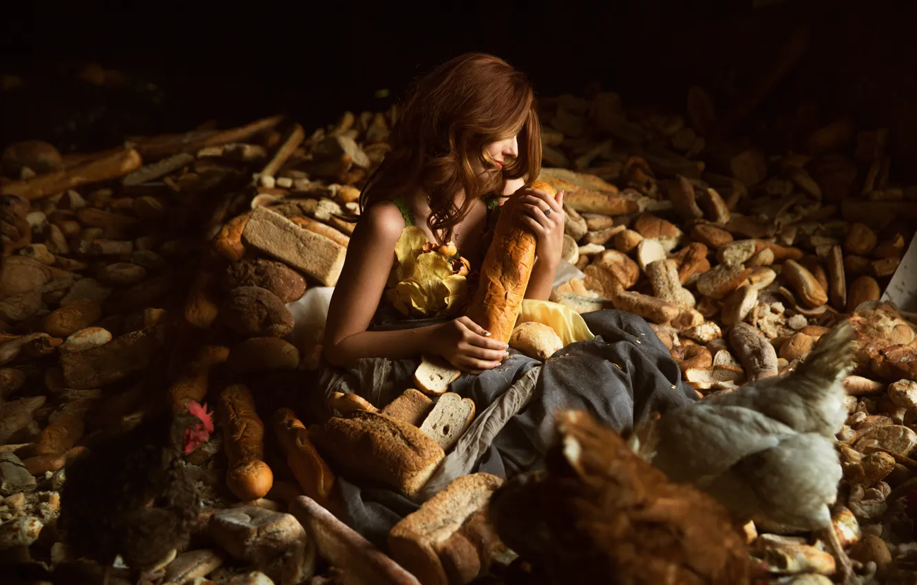 Photo wallpaper girl, bread, Lichon, The bread company