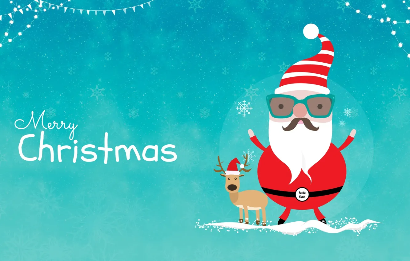 Photo wallpaper deer, New year, Santa Claus, Merry Christmas