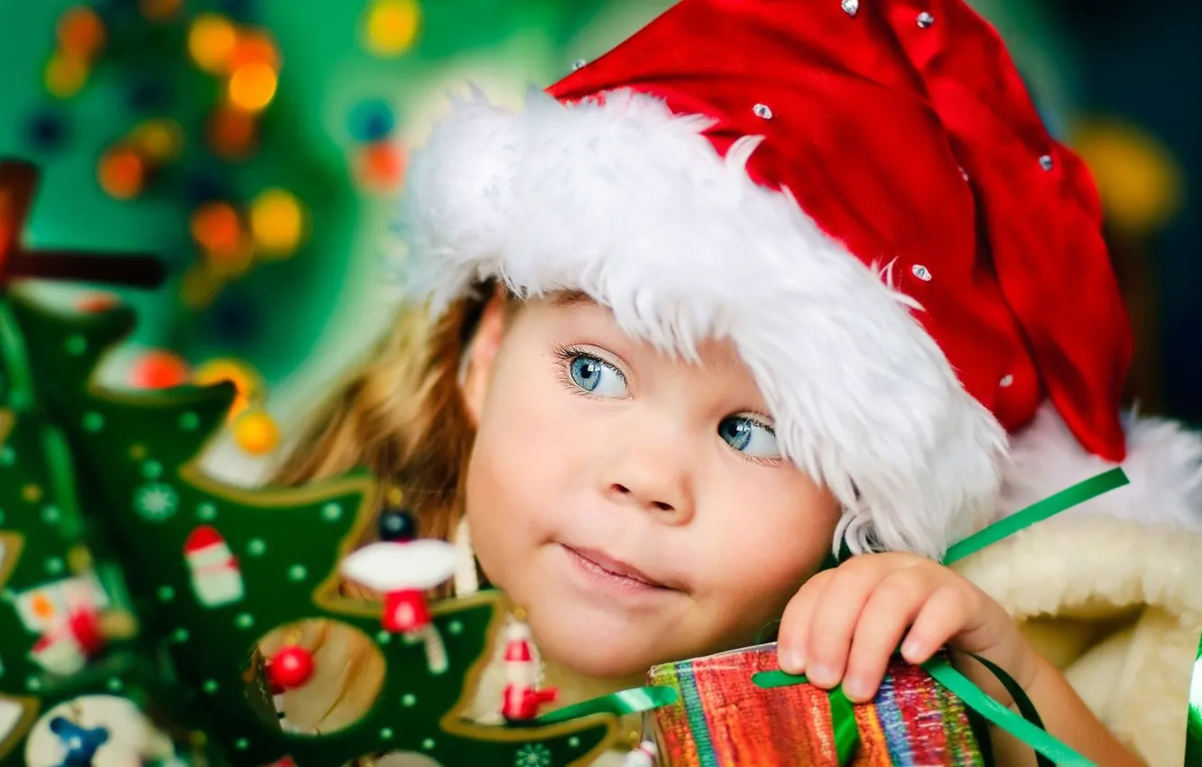 Photo wallpaper decoration, children, holiday, gift, new year, girl, Christmas