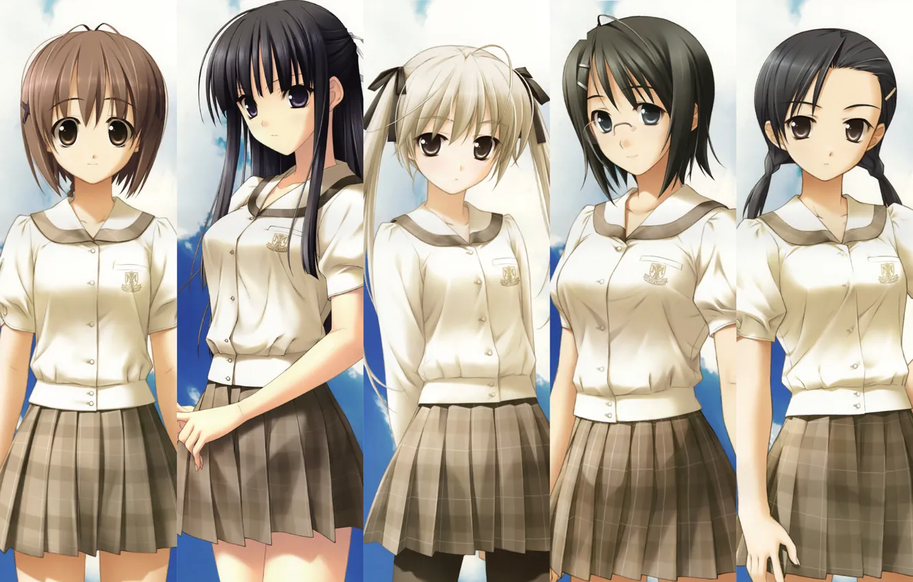 Photo wallpaper school uniform, Yosuga no Sora, Nao Orihime, Kazuha Migiwa, Sora Kasugano, Akira Natsume, devochki, Kozue, …