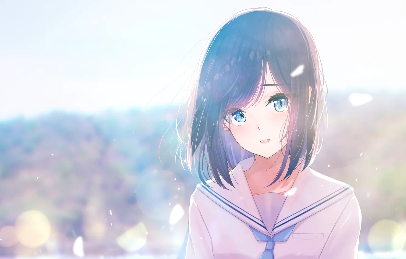 Photo wallpaper anime, uniform, anime, blurred background, sunlight, sunlight, student, cute girl
