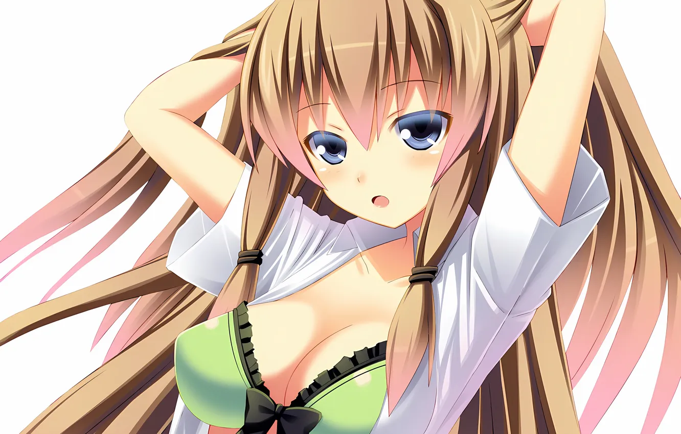 Photo wallpaper girl, sexy, lingerie, bra, cleavage, long hair, boobs, anime