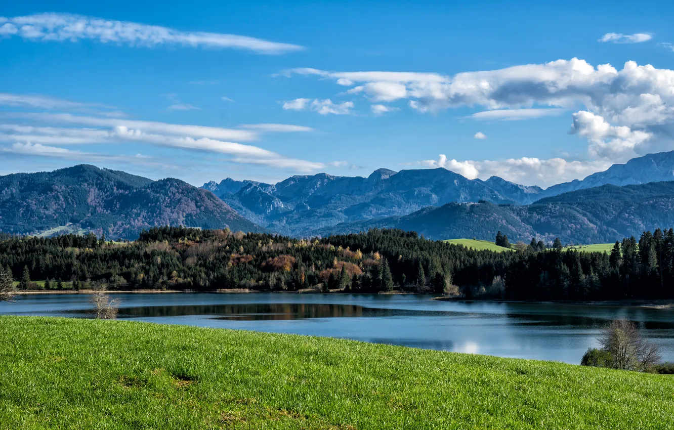 Photo wallpaper clouds, mountains, nature, lake, Germany, Lake Illasberg
