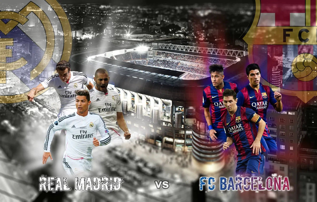 Photo wallpaper wallpaper, sport, Cristiano Ronaldo, night, stadium, football, Lionel Messi, Spain