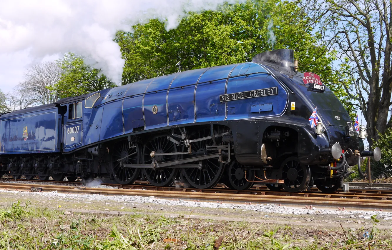 Photo wallpaper steam, Train, Railway, Sir Nigel Gresley, steam locomotive