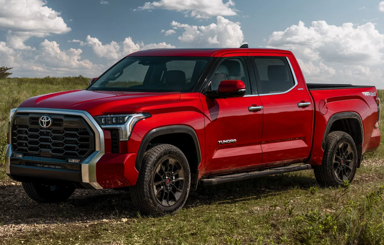 Photo wallpaper field, the sky, grass, clouds, SUV, exterior, Toyota, Toyota Tundra