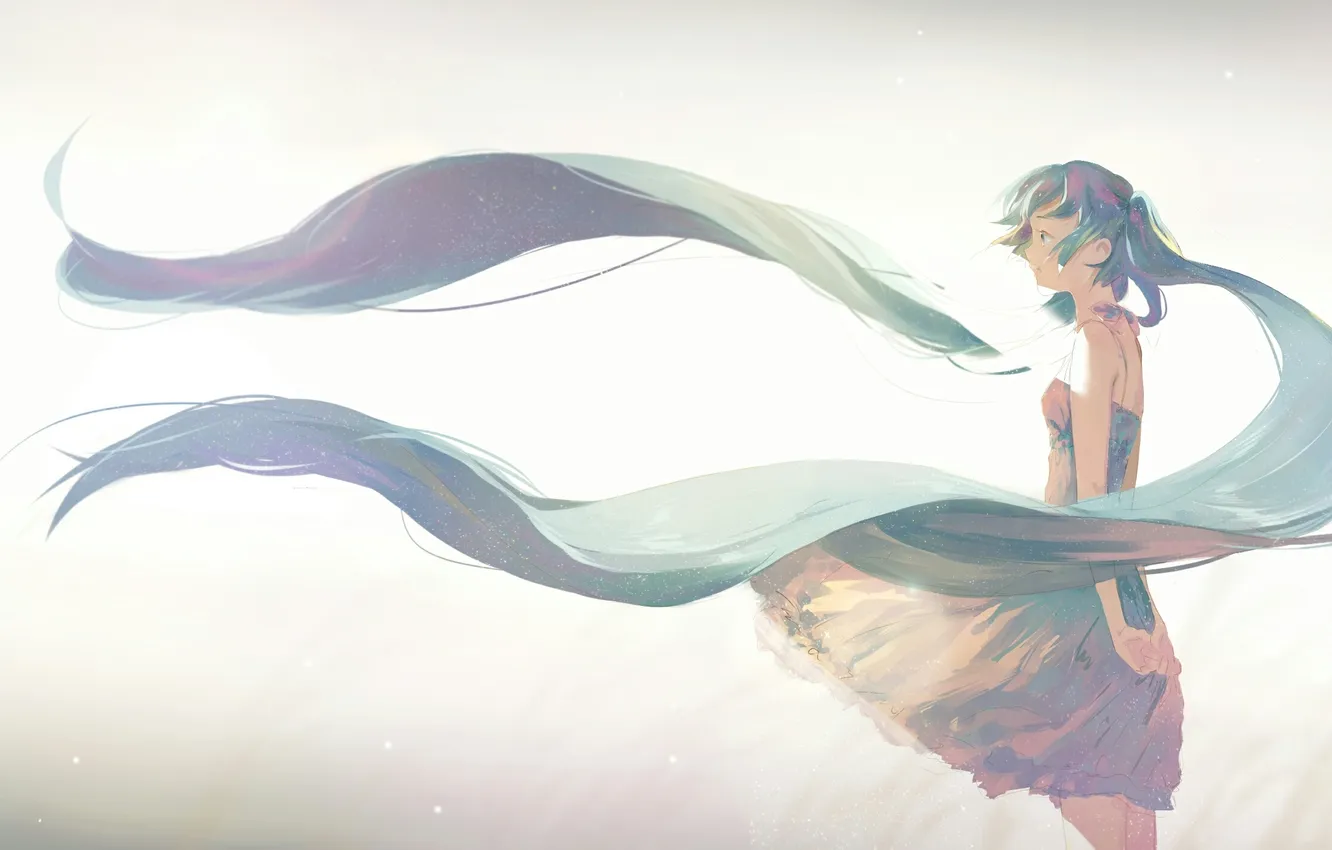Photo wallpaper girl, hair, anime, art, vocaloid, hatsune miku