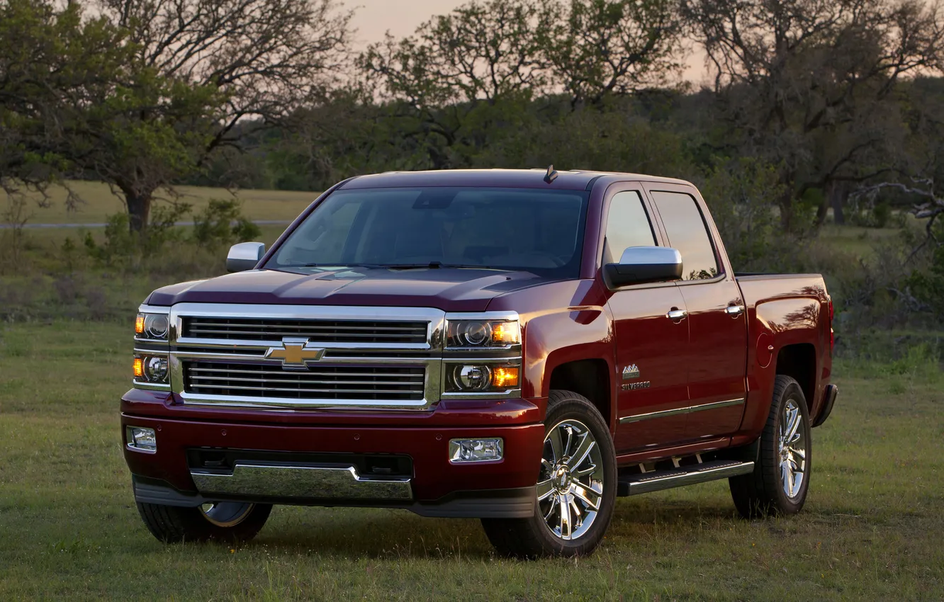 Photo wallpaper Chevrolet, front view, power, front, pickup, Crew Cab, Silverado, High Country